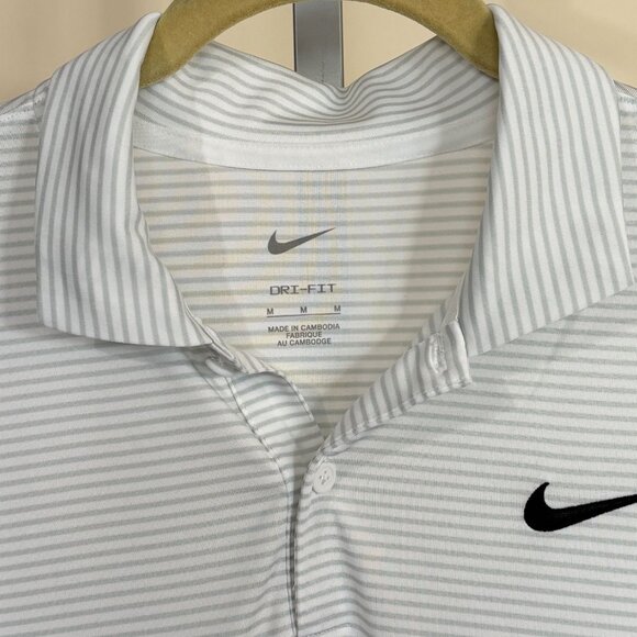 Nike Dri-FIT Mens Golf Polo Shirt White Striped Short Sleeve Polyester Medium - Picture 6 of 10